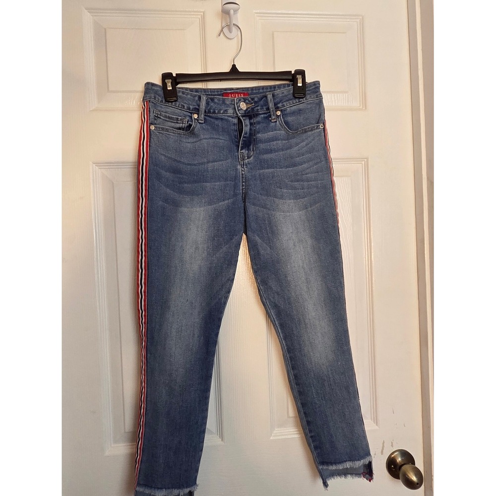Guess Jeans Women's Mid Wash Side-Stripe Ankle Jeans - Blue